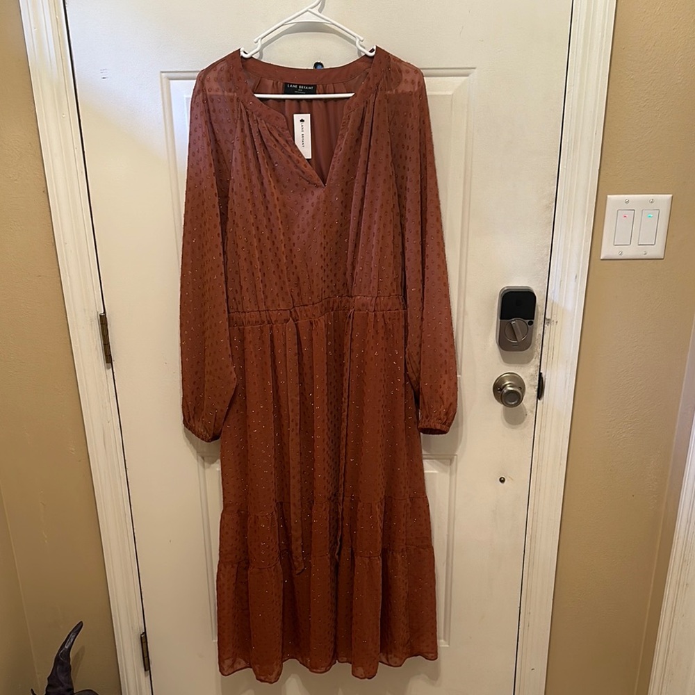 Lane Bryant Brown Long Sleeve V-Neck Sundress
